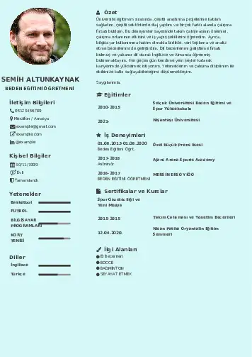Beden Eğitimi Öğretmeni CV Örnekleri cv indir